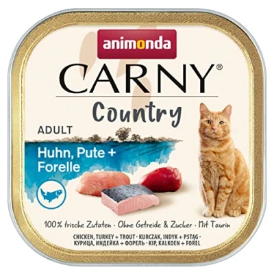 Afbeelding van 32x100g Country Adult Kip, Kalkoen &amp; Forel Animonda Carny Kattenvoer