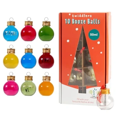 Afbeelding van THE TWIDDLERS 10 Kerstballen om te Vullen met Drankjes en Snoep Labels (50ml) Kerstboomversieringen, Decoratie, Kleine Geschenken voor Vrienden Familie