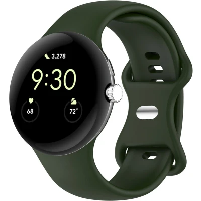 Afbeelding van iMoshion Bandje Geschikt voor Google Pixel Watch / 2 Maat S Siliconen band zilver knoopje Donkergroen