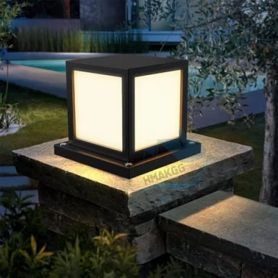 Afbeelding van HMAKGG Verlichtingsklem voor buiten, 12 W, led, zuillamp, poort, vierkant, IP45, waterdicht, tuin, metaal, met E27 fitting, 3 kleuren, verlichting paden, terras, zwart