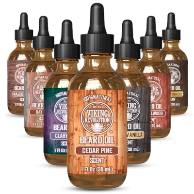 Image de Viking Revolution Huile Barbe Homme 30ml A Parfum Cèdre &amp; Pin Naturel À l’Huile d’Argan Et De Jojoba Bio Hydratante Nourrissante