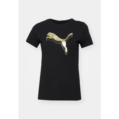 Afbeelding van Puma Metallic TEE Tshirt print, Dames, Maat: XS, Black/gold