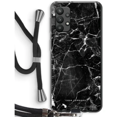 Afbeelding van Case Company® hoesje met Koord geschikt voor Samsung Galaxy A32 4G Zwart Marmer Telefoonhoesje Bescherming aan alle Kanten en Over de Schermrand