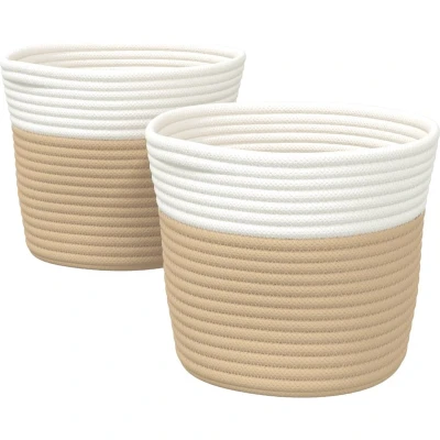 Afbeelding van Opbergmanden 2 st Ø 24x18 cm katoen beige en wit
