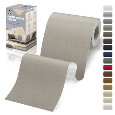 Afbeelding van Patch stof, zelfklevend, 10 x 200 cm, canvasstof, ivoorgrijs, waterdicht, voor bank, tent, meubels, autostoel, ligstoel