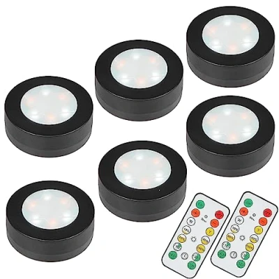 Afbeelding van MOUJUCHI Set van 6 wandlampen op batterijen met afstandsbediening, dimbare helderheid voor kast, trap, laden, toonbank
