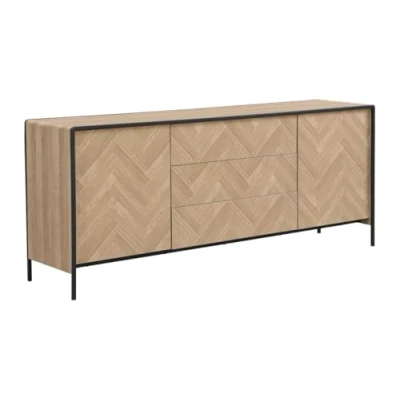 Afbeelding van Vente unique Buffet met 2 deuren en 3 lades van MDF staal Licht natuurlijk Zwart TUMACO L 180 cm x H 75 D 43