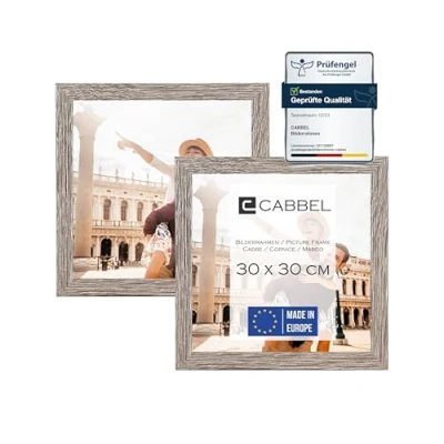 Afbeelding van CABBEL Set van 2 fotolijsten, 30 x cm, bruin, stevige mdf houten lijst, plexiglas, onbreekbaar, om op te hangen, ideaal voor foto&#039;s/afbeeldingen/collage