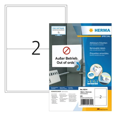 Image de Herma 10314 étiquettes amovibles A4 199,6 x 143,5 mm (200 étiquettes) blanc