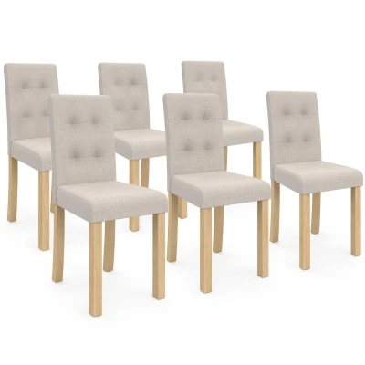 Afbeelding van Lot de 6 chaises POLGA capitonnées beiges pour salle à manger