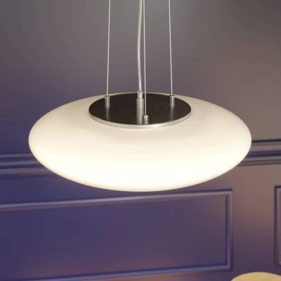Afbeelding van Lindby hanglamp met dimmer 1licht glas, metaal H: 12.5 cm opaalwit, gesatineerd nikkel, chroom Inclusief lichtbron