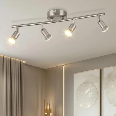 Image de Dehobo Plafond Spotlight Rotatif Luminaire Plafonnier Nickel Mate 4 Voies GU10 LED Plage de 350 Spoirs Placier Moderne Réglables pour Cuisine Salon Pas Bulbes