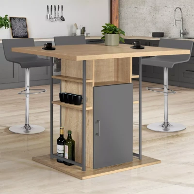 Afbeelding van Ilot central UGO 110 cm bois gris et imitation hêtre avec rangements design industriel