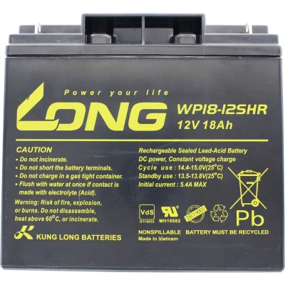 Afbeelding van Kung Long WP18 12SHR batterij PB kabel 12 volt met 18Ah, M5 platte poolschroefverbinding, 181 x 76 167 mm