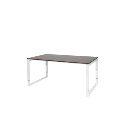 Afbeelding van Domino Plus bureau, hoogte instelbaar (62 85cm) met 160x90cm &#039;zwevend&#039; logan eiken 25mm blad en wit (RAL9010) O poot frame