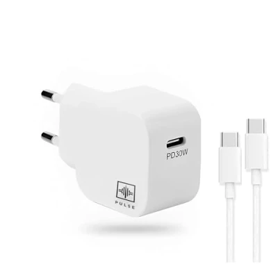 Afbeelding van PULSE® Oplader USB C 30 W GaN technologie ultrasnel opladen 60% in minuten naar kabel van 1 m compact en ideaal voor reizen universele compatibiliteit iPhone, Samsung, Mac,