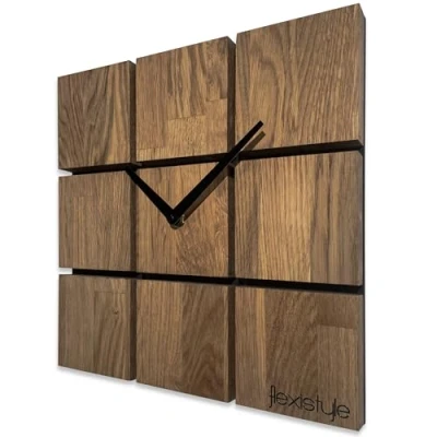 Afbeelding van Harmony Moderne wandklok van eikenhout, vierkant, zwart, zonder tikkend geluid voor badkamer, woonkamer, tienerkamer (bruin eiken, 30 cm)