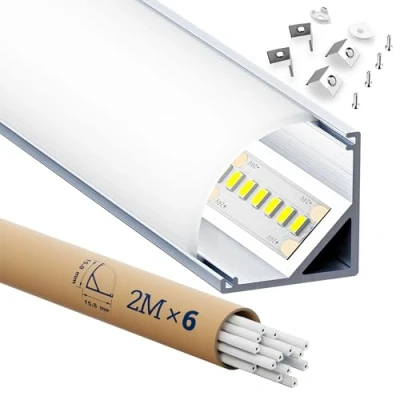 Afbeelding van HOOLED led profiel 90 graden hoek, 1 m x 6 stuks, in totaal m, aluminium profielen, afmetingen 15,8 mm mm, met matte en melkachtige PC afdekking, ondersteunt 10 ledstrips