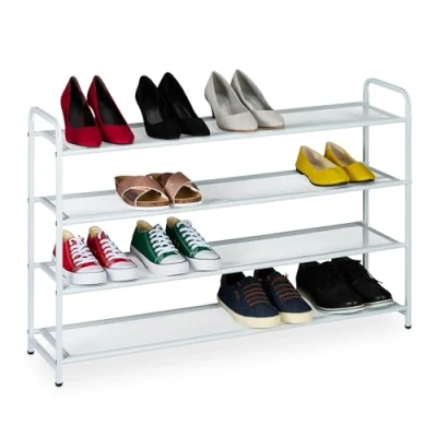 Afbeelding van Relaxdays schoenenrek wit 4 etages gang voor 16 paar 65 x 100 25,5 cm smal