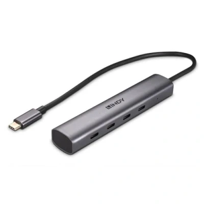 Afbeelding van Lindy 43384 (USB C, 4 Havens), Docking station + USB hub, Grijs
