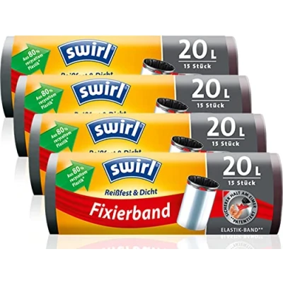 Afbeelding van Swirl scheurvaste en waterdichte vuilniszakken 20 liter (4 x 15 zakken) druppelvrije voor huishoudelijk afval een goede grip op de vuilnisemmer