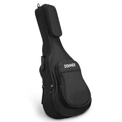 Image de Donner Sac à dos pour guitare acoustique de 101,6 104,1 cm, rembourrage en éponge 12 mm, housse souple, intérieur nylon Oxford 600D imperméable non tissé, deux poches, noir