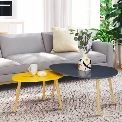 Image de Lot de 2 tables basses gigognes GAIA laquées gris jaune scandinave