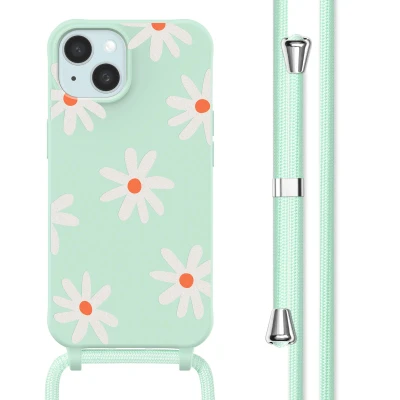 Afbeelding van imoshion hoesje Geschikt voor iPhone 15 met koord Siliconen design Meerkleurig / Green Flower Distance