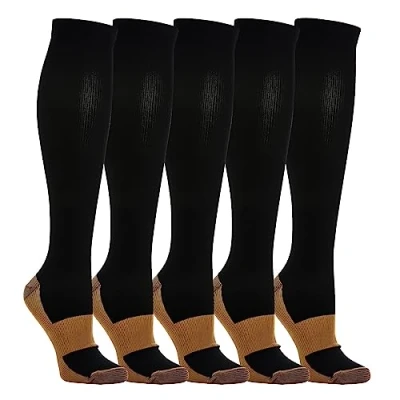 Afbeelding van Weekend Peninsula 5 paar compressiesokken voor mannen en vrouwen, hardlopen, sport, fietsen, vliegreizen zwangerschap, herstel, Zwart bruin