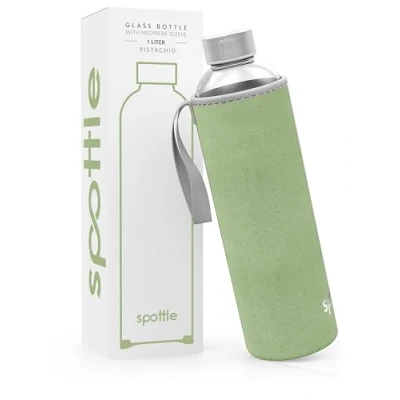 Afbeelding van spottle® Glazen fles met neopreen hoes in 950 ml, groen