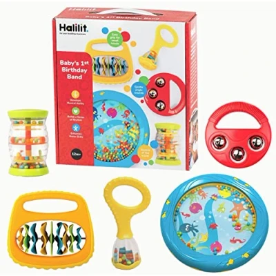 Afbeelding van Halilit baby eerste verjaardag cadeauset met oceaan drum Maraca Ring My Bell Rainboshaker Clip Clap muziekspeelgoed voor baby&#039;s vanaf 12 maanden