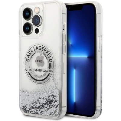 Afbeelding van Karl Lagerfeld KLHCP14XLCRSGRS hoesje voor iPhone 14 Pro Max zilver Liquid Glitter RSG