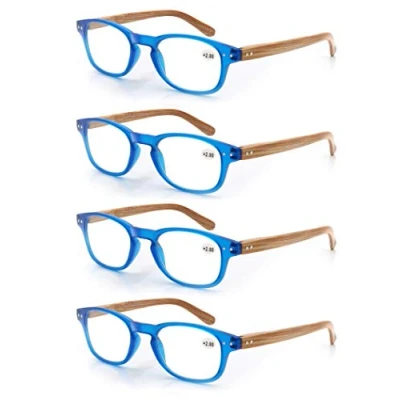 Afbeelding van MODFANS Set van 4 leesbrillen 1.0 heren en dames, bril vergrootglas licht veertakken, met houteffect