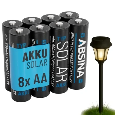 Afbeelding van ABSINA 8 stuks 800 mAh 1,2 V NiMH AA oplaadbare zonne batterijen met lage zelfontlading