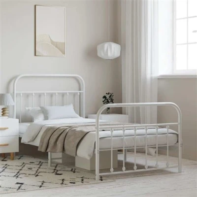 Afbeelding van Bedframe met hoofd en voeteneinde metaal wit 100x200 cm