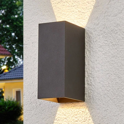 Afbeelding van Lucande LED wandlamp buiten 2lichts drukgegoten aluminium, kunststof H: 16.5 cm donkergrijs, helder Inclusief lichtbronnen