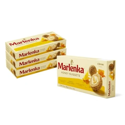 Image de Marlenka Boules de miel 3 + 1 paquet citron Delicious Nuggets pâtisserie au 4 x 10 balles 235 g bonbons en gros paquets Les ont un goût similaire gâteau