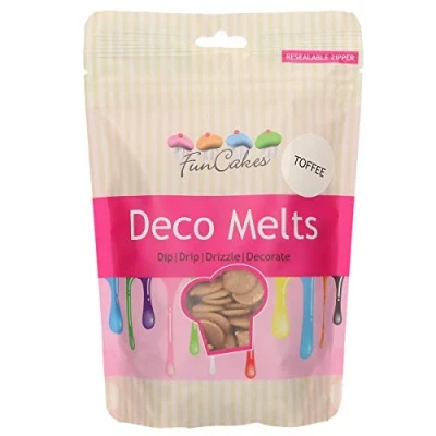 Afbeelding van FunCakes Deco Melts glazuur voor karamelsmaak, gemakkelijk te smelten, perfect druppelcakes, fopspeen chocolade, halalal, hersluitbaar, 250 g