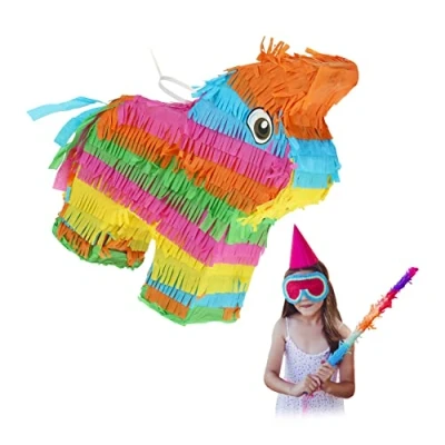 Afbeelding van Relaxdays pinata ezel verjaardag voor kinderen zelf vullen regenboog meisjes