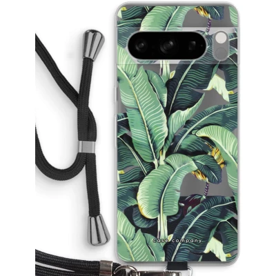 Afbeelding van Case Company® hoesje met Koord geschikt voor Google Pixel 8 Pro Bananenbladeren Telefoonhoesje Zwart Bescherming aan alle Kanten en Over de Schermrand