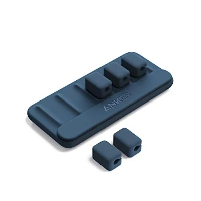 Afbeelding van Anker Kabelbeheer, magnetische desktop kabelhouder met 5 clips, voor Lightning kabel/USB C kabel/ micro kabel, plakt op hout, marmer, metaal en glas, kleur: blauw
