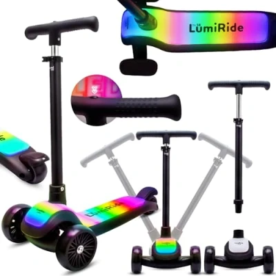 Afbeelding van LUMI RIDE Kinderstep 3 wielen, Scooter voor kinderen driewieler, Zwart, Balance LED, Inklapbaar, Verstelbaar Stuur, Voetrem, Antislip Dek, Afneembaar Stuur