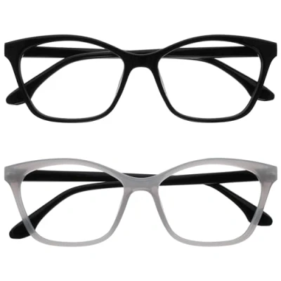 Image de OPULIZE KAT Lunettes de lecture Monture élégante œil chat Hommes et femmes Charnières à ressort R59, Noir brillant Gris clair brillant, +2.50 Dioptrías