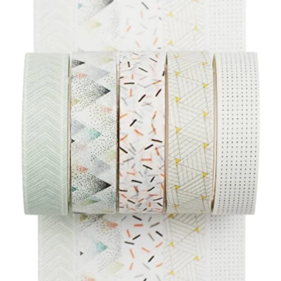 Afbeelding van YUBX Washi Tape Set van 5 rollen creatieve basic dunne decoratieve banden voor kunst, doe het zelf handwerk, bullet journals, planner, scrapbooking, verpakking (Pine Mist)