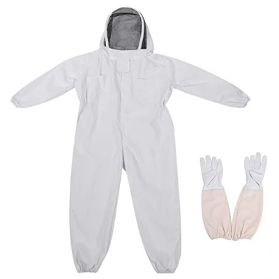 Afbeelding van Apicole Professionele beschermingsuitrusting, tegen bijen, met lange handschoenen en kap van sluier, voor bijenteelt, wit (XL)