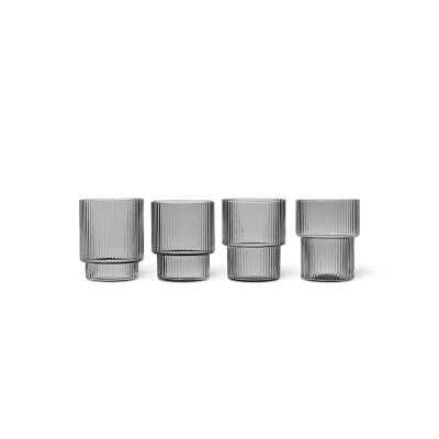 Afbeelding van Ferm LIVING Ripple Drinkglazen Set Van 4 Lichtgrijs