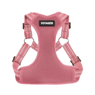 Afbeelding van Voyager Verstelbaar hondenharnas met reflecterende strepen door Best Pet Supplies, Sterk Full Body Vest, voorkomt trekken, riem D ring, ademend Roze, S