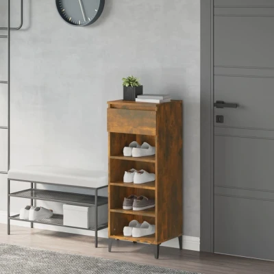Afbeelding van Schoenenrek 40x36x105 cm bewerkt hout gerookt eikenkleurig