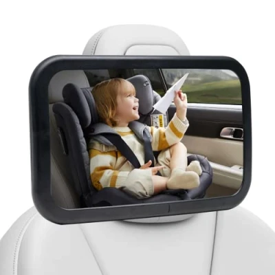 Image de BillyBath Miroir Voiture Bébé 360 , Grand Retroviseur Bebe Incassable Universel, Claire &amp; Champ de Vision pour Auto Siège Arrière Appui Tête (30 x 19 cm)