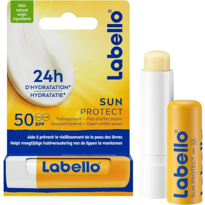 Afbeelding van Labello sun protect spf 50+ 24 uur hydratatie transparant UVA en UVB 4,8 gram vegan